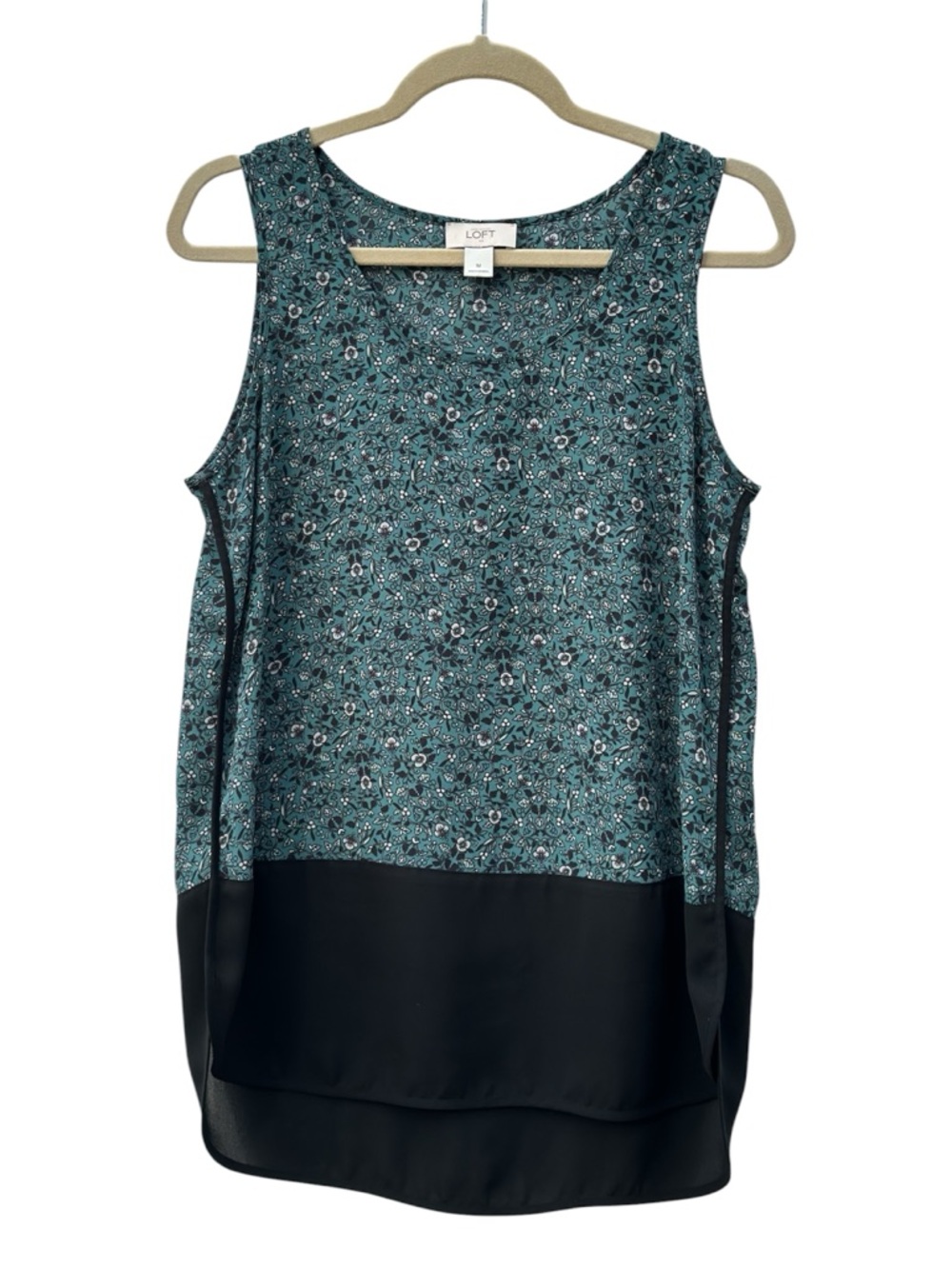 LOFT Teal Floral Tank w/  Black Layered Hem- Medium- One piece layered look